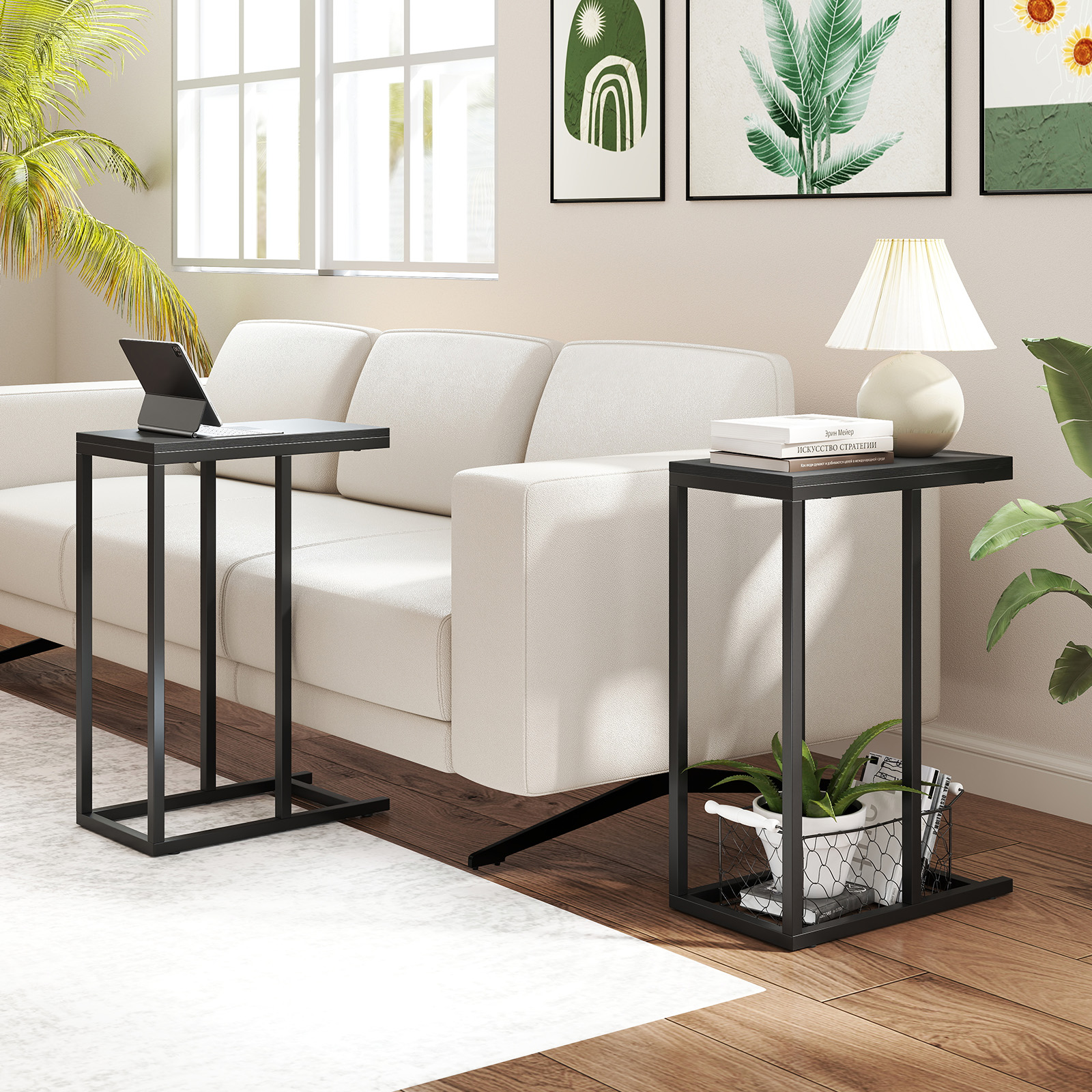 Table d'appoint en forme de c coulissante sous le canapé, plateau TV pour café – Image 3