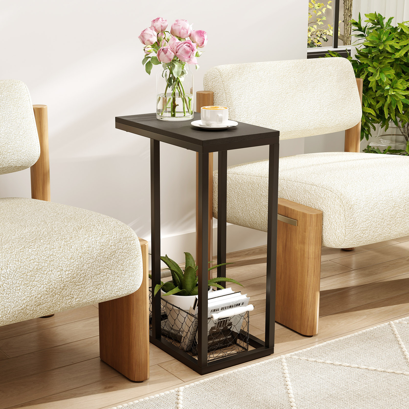 Table d'appoint en forme de c coulissante sous le canapé, plateau TV pour café