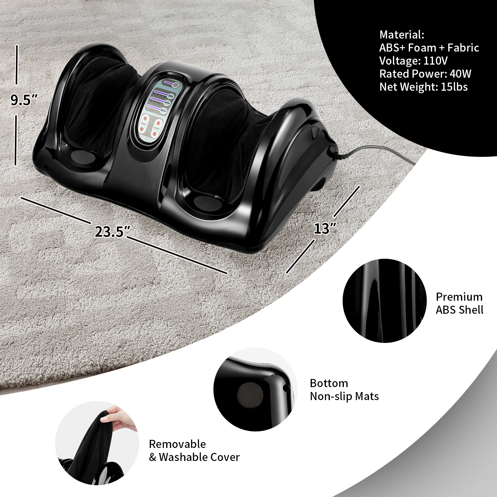 Therapeutic Shiatsu Foot Massager With High Intensity Rollers-Black — foto 2