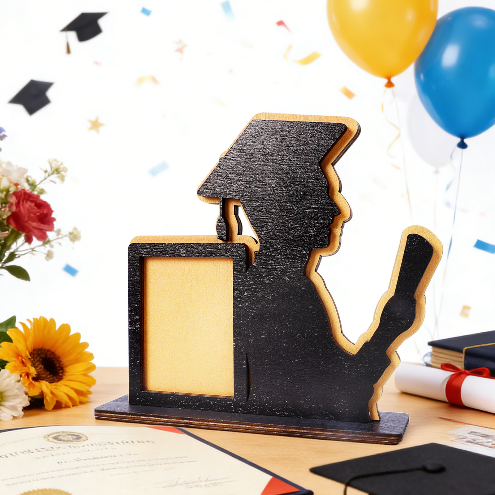 Abschlussgeschenk-Rahmen In Schwarz-Gold - Elegante Erinnerung An Besondere Bildungsetappen-Event- Und Partyartikel