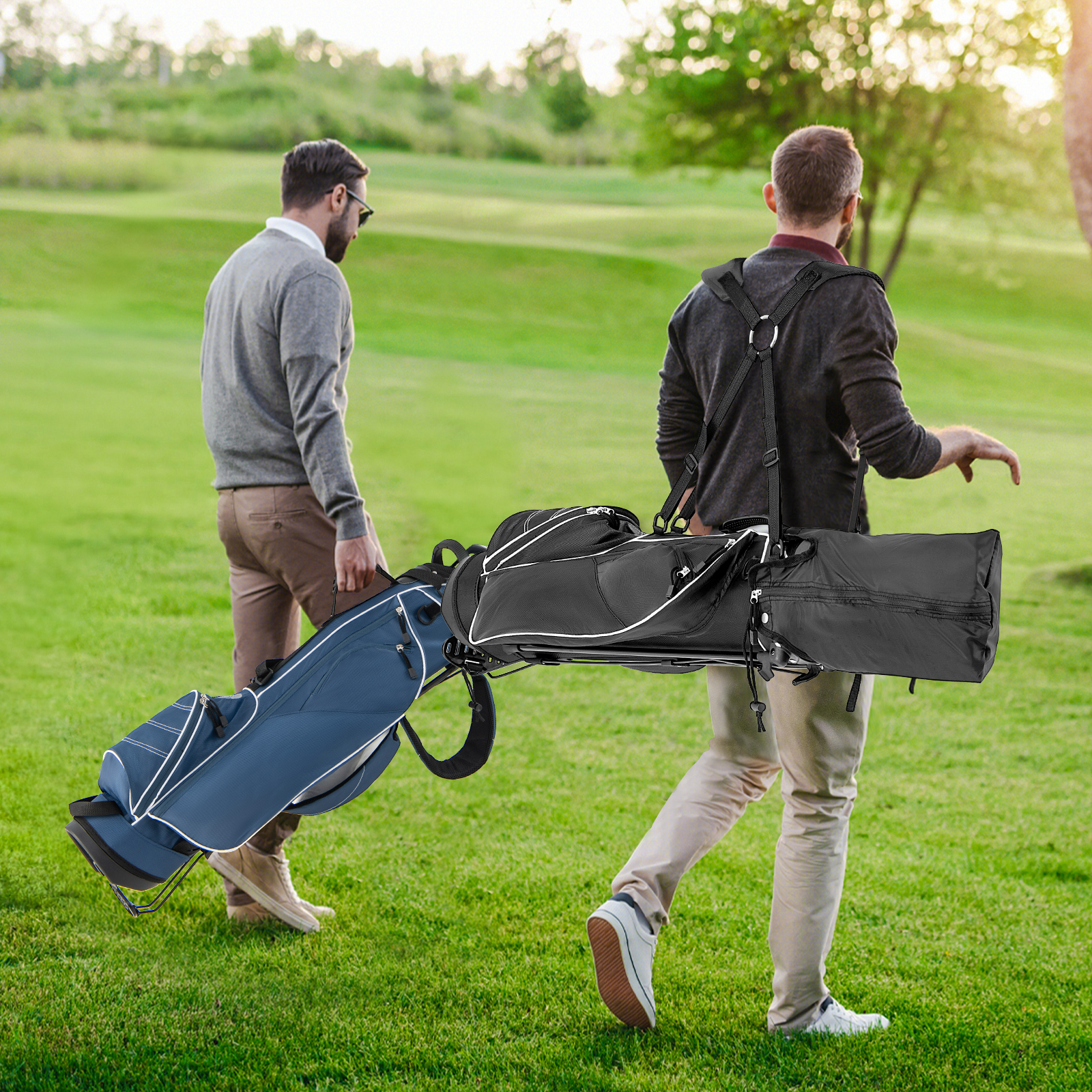 Golf Stand Cart Bag With 4 Way Divider Carry Organizer Pockets-Black