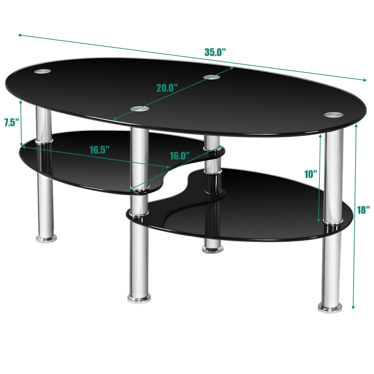 Table basse d'appoint ovale en verre trempé, noir – Image 3