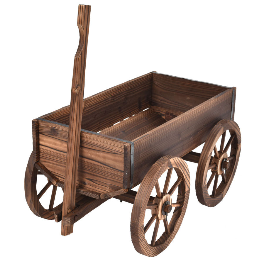 Wood Wagon Planter Pot Stand With Wheels
