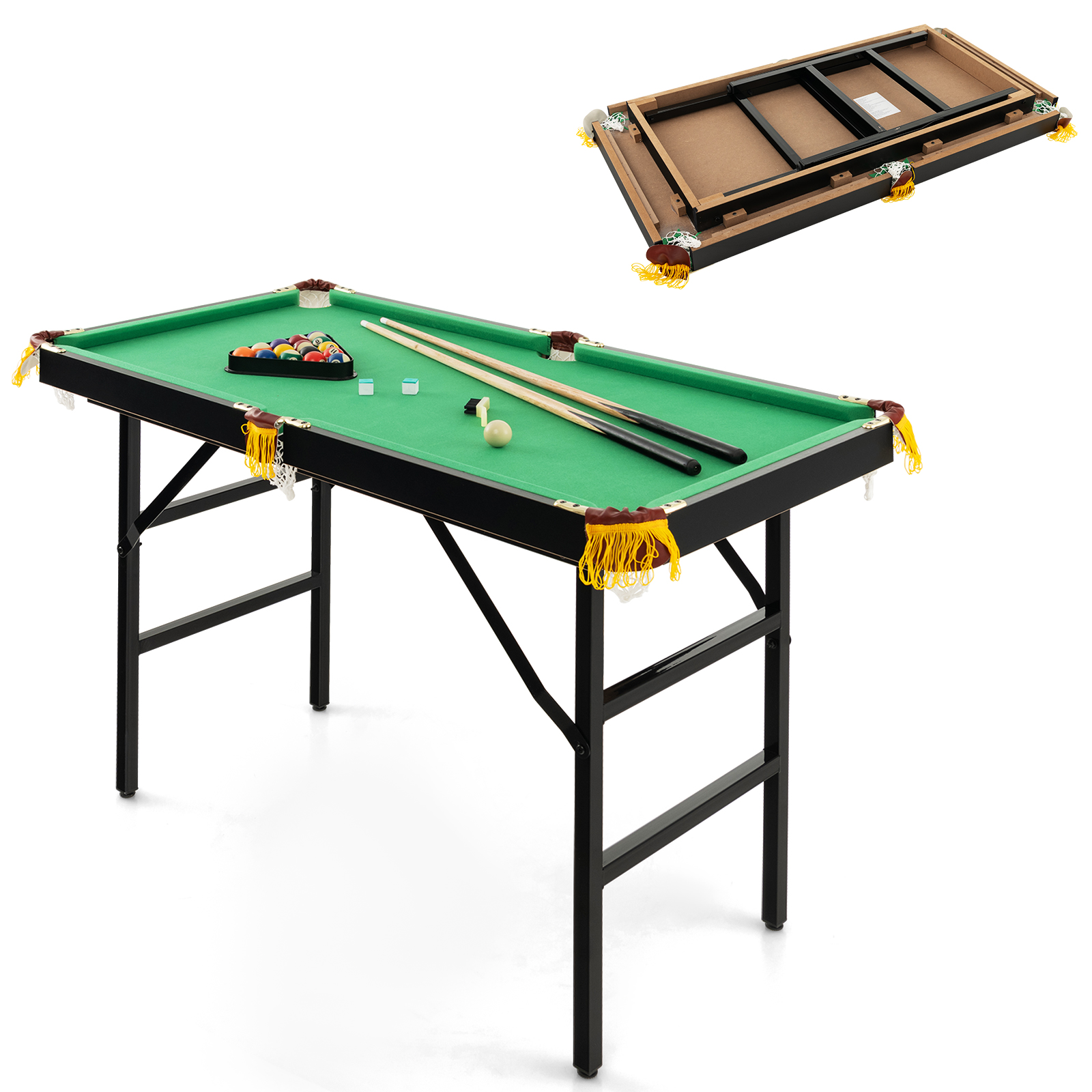 47 Inch Folding Billiard Table With Cues And Brush Chalk -Green 4