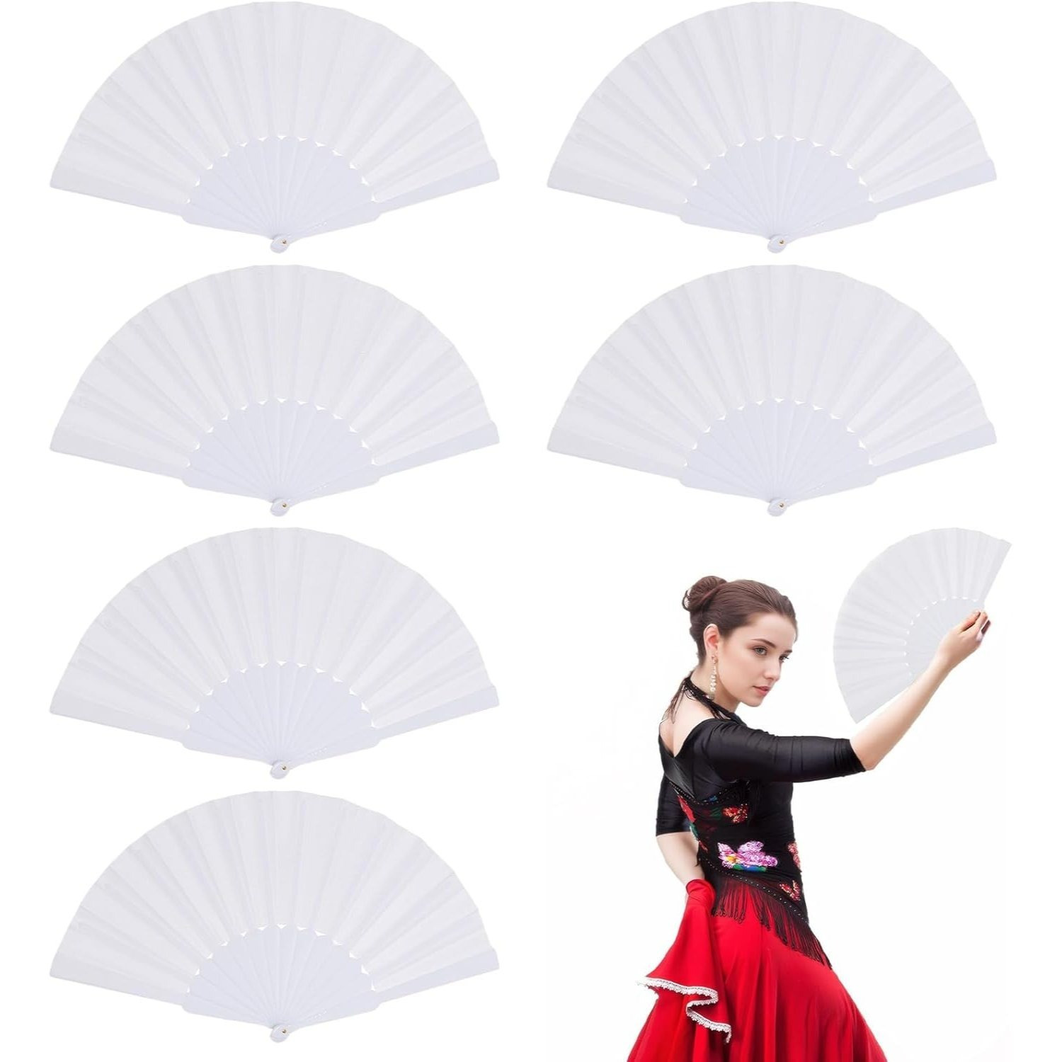 Hand Fan Folding, 6er Set Weiße Klappfächer Aus Stoff, 20 Cm Hochzeitsfächer Für Gäste, Partyfächer Für Hochzeit, Gartenparty, Mottoparty, Fotorequisiten-Partyzubehör-Set