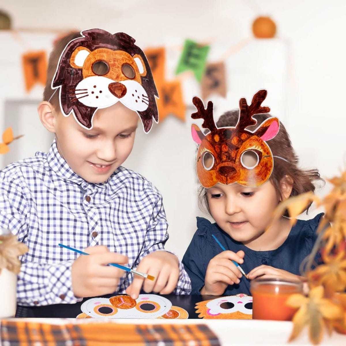 12 Herbst-Tiermasken Mit Whiteboard & Zubehör - Komplettset Für DIY-Projekte Und Gestaltung-Partyzubehör-Set 5