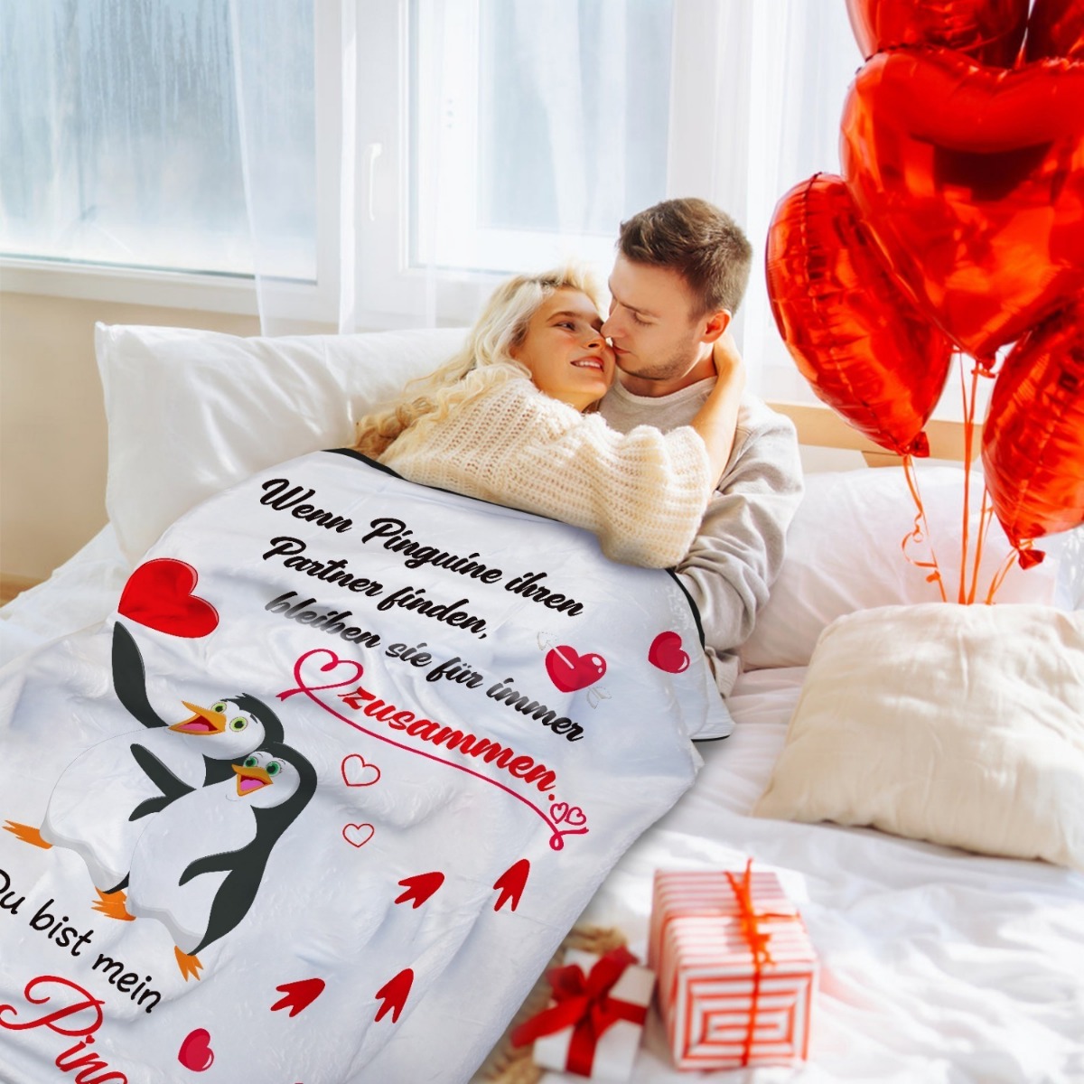 Valentine'S Day Gifts For Her And Him, Anniversary Gifts For Her, “I Love You” Gifts For Women And Men, Personalized Penguin Blanket, Valentine'S Day, Gifts For Partners (Women And Men) 62x52 Inches
