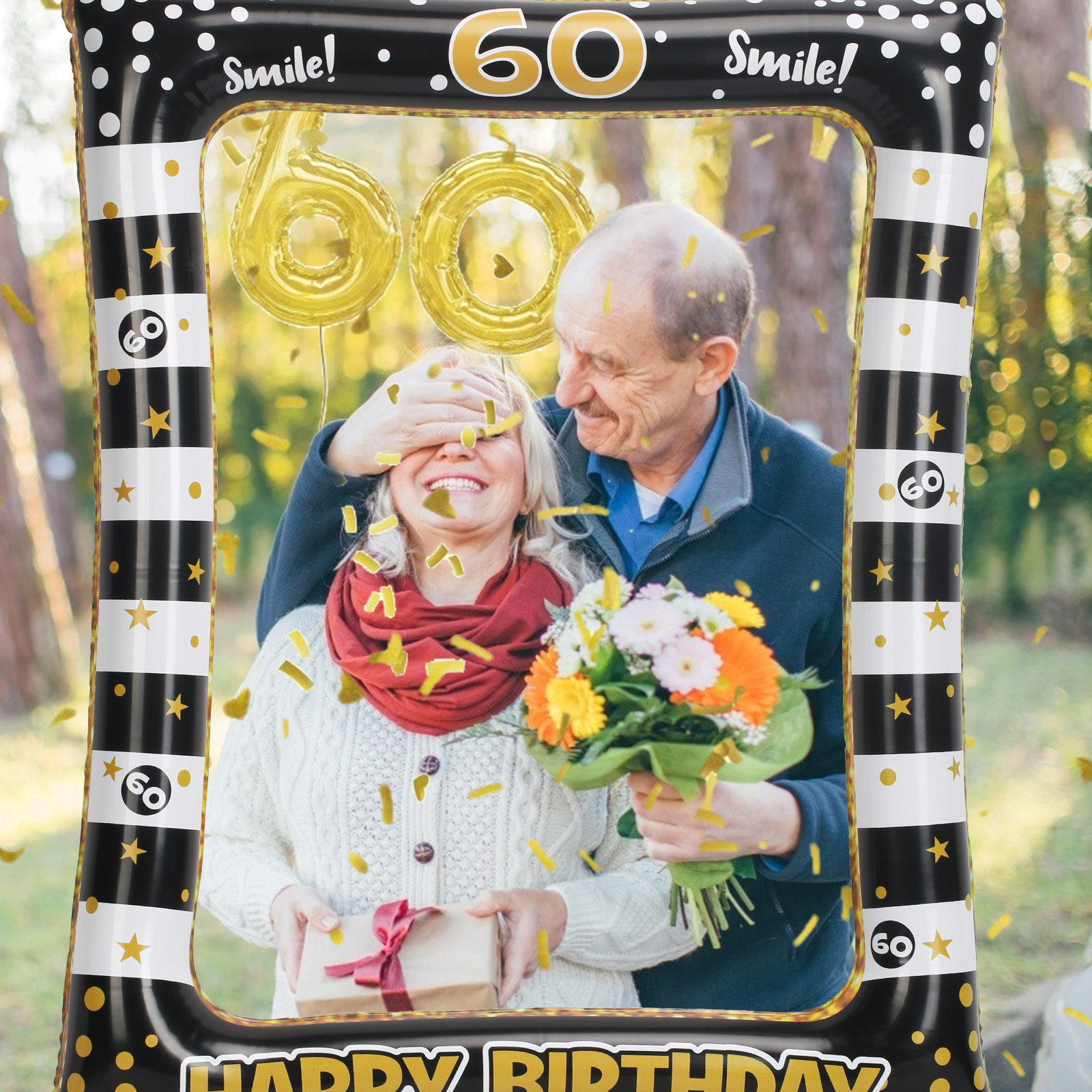 60th Anniversary Black Inflatable Picture Frame—Large-format Decorative Element For Anniversary Celebrations—Party Supplies Set 4