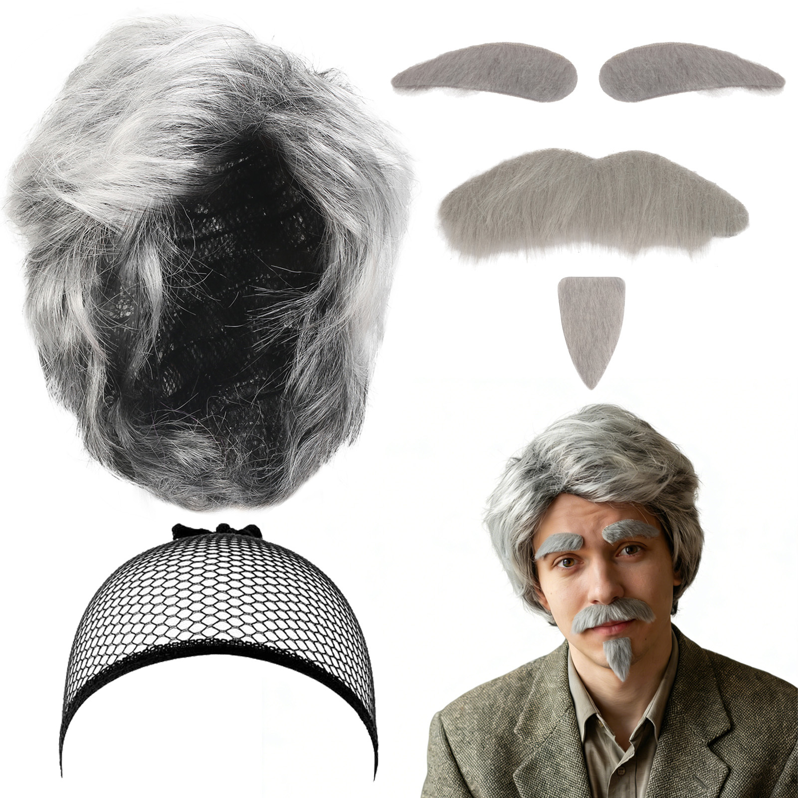 Grandpa Costume Set With Silver-Gray Wig & Beard | Theme Party Costumes—Original Party Gifts For Adults