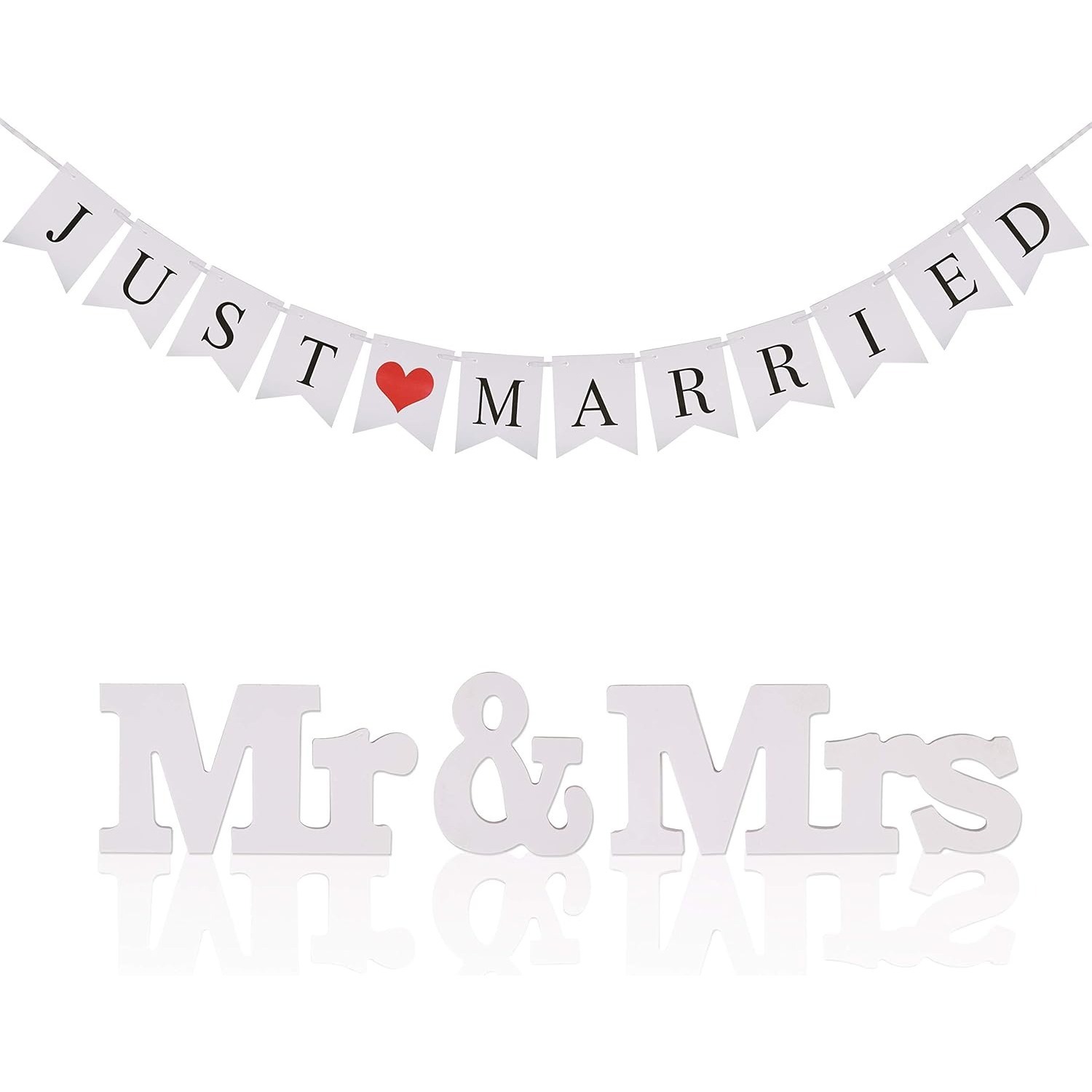 Mr & Mrs Letter Signs Wedding Table Decoration With “Just Married” Banner, Paper Garland, Vintage/Rustic Wedding Decor, Mr & Mrs Photo Props, Bridal Shower, Car Decor