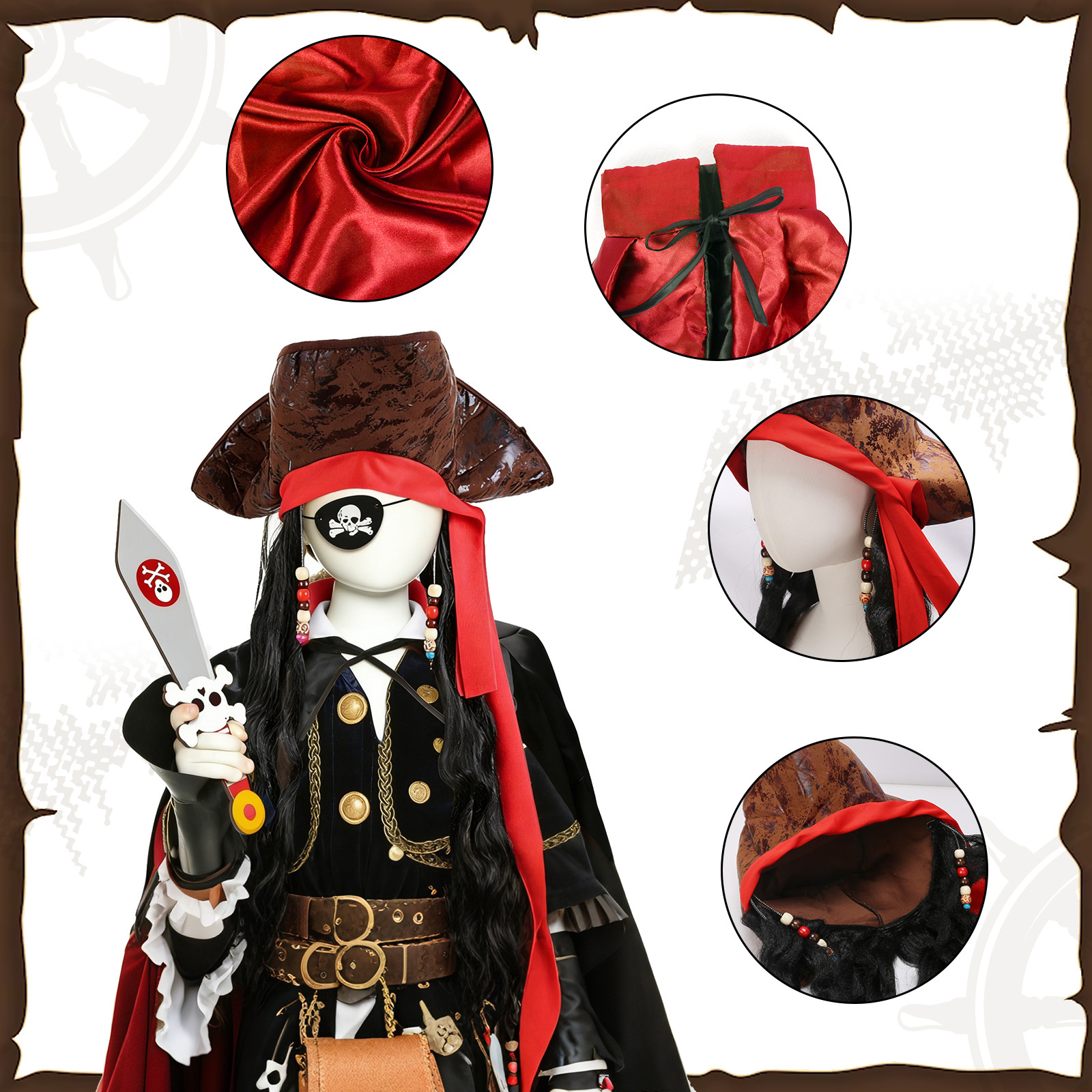 Pirate Costume Set – Eye Patch, Cape, And Hat For Festive Events