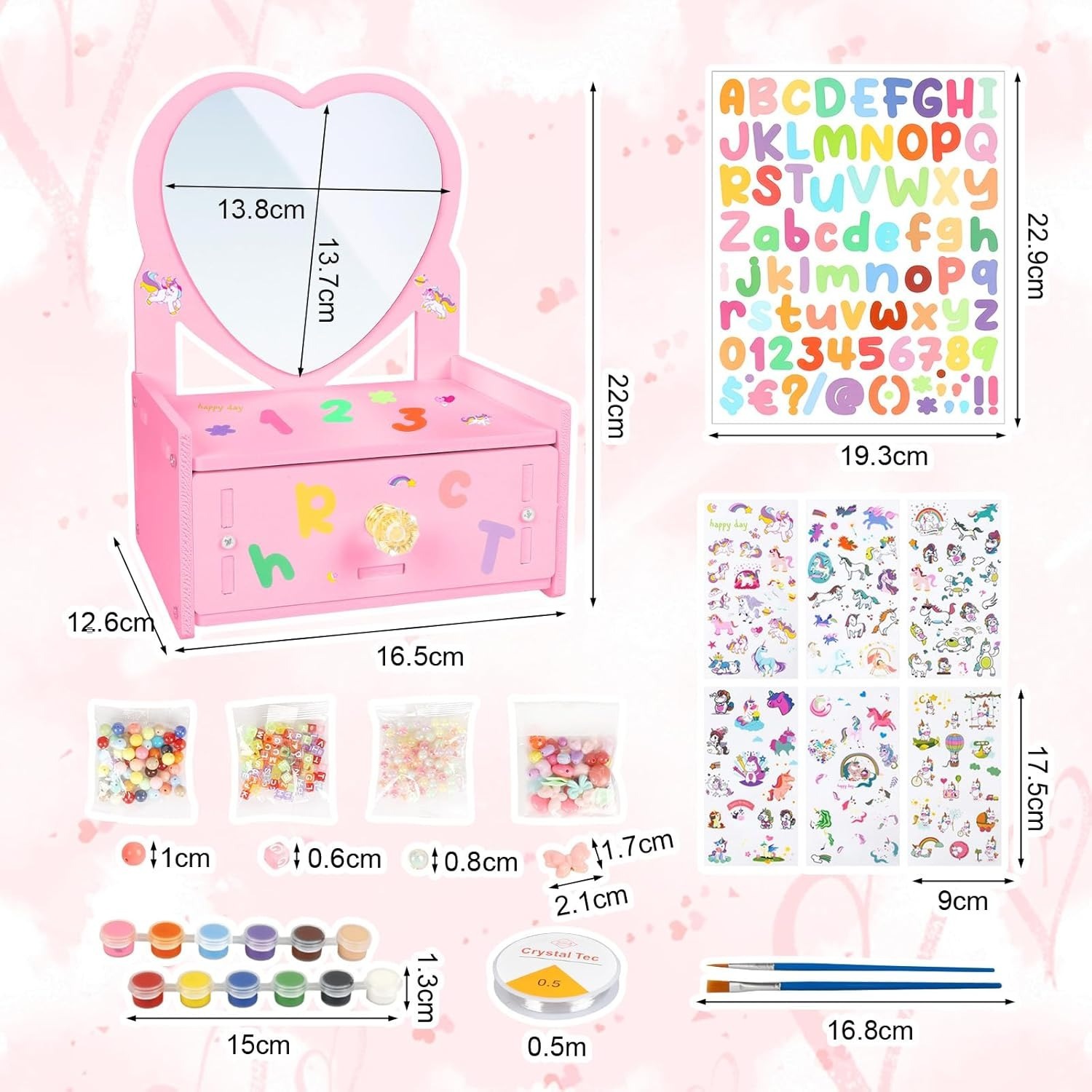 Jewelry Box Craft Set: Heart-Shaped Makeup Case For DIY Crafts, Wooden Craft Sets, Fun Wooden Creative Gifts With Unicorn Stickers For Birthday Presen