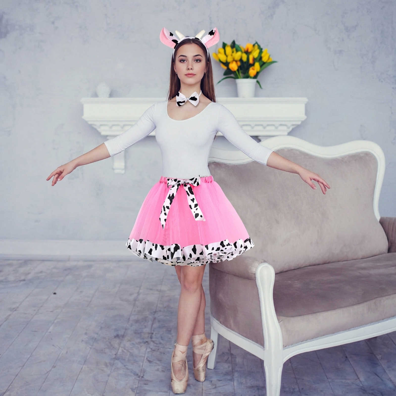 Cow Costume 4-Piece Set – Complete Costume Set With Polka-Dot Skirts For Carnival, Halloween, And Parties – Party Accessory Set