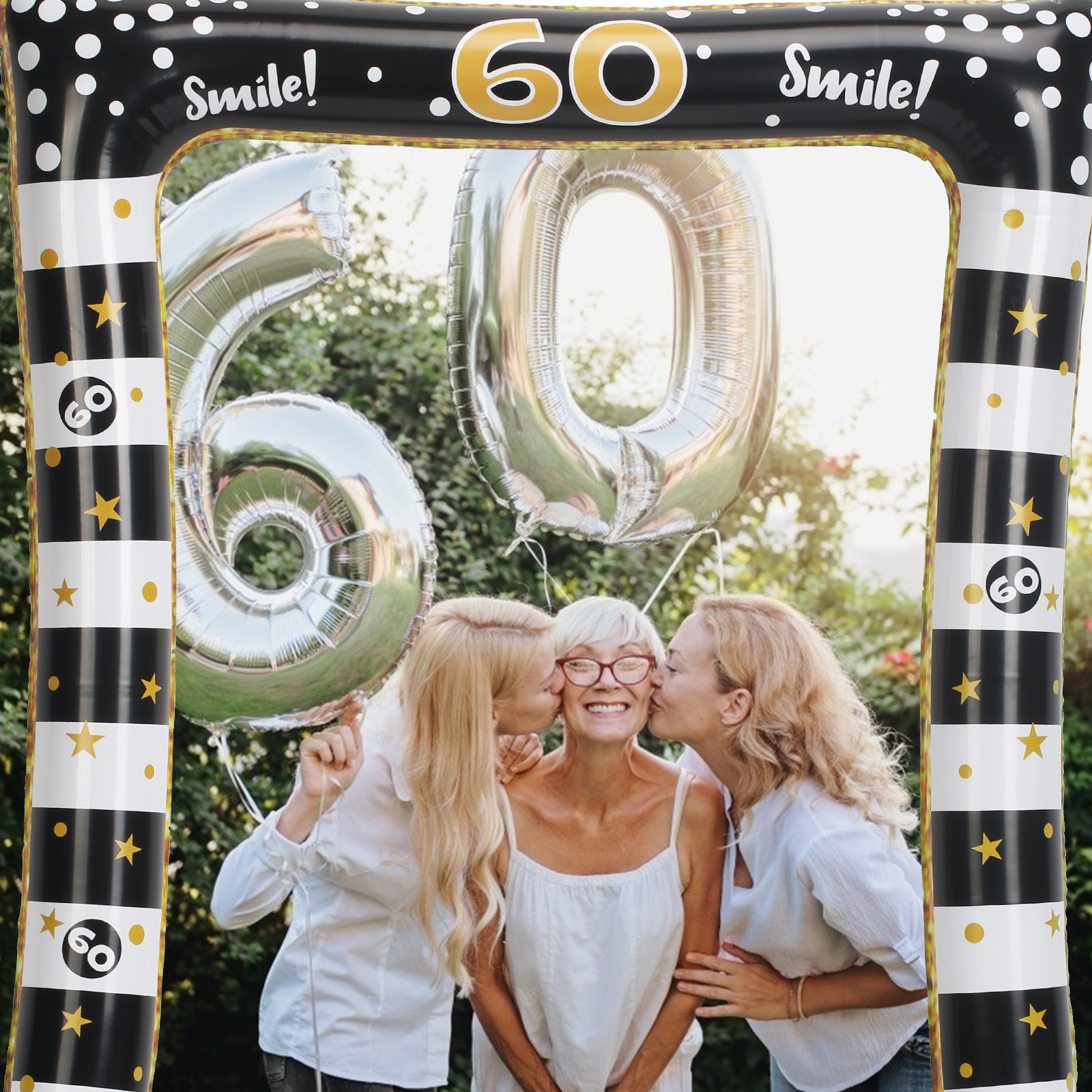 60th Anniversary Black Inflatable Picture Frame—Large-format Decorative Element For Anniversary Celebrations—Party Supplies Set 3