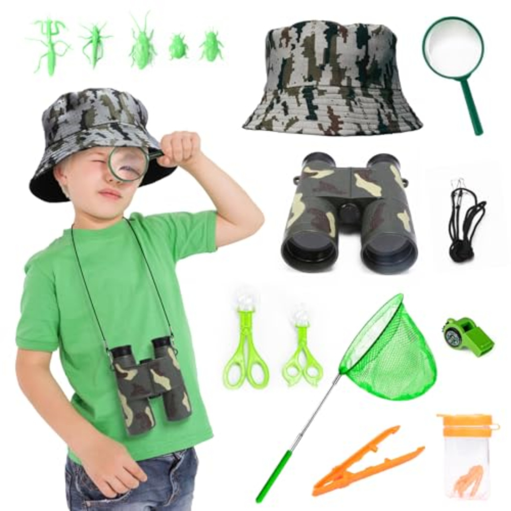 16-piece Exploration Set For Kids, Outdoor Discovery Set With Binoculars, Landing Net, Magnifying Glass, And Insect Catcher, Adventure Gear For Campin