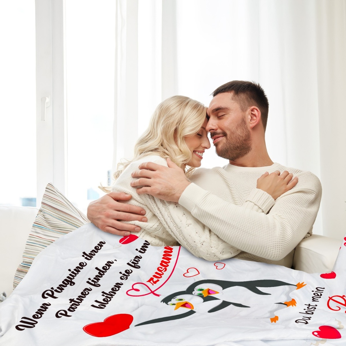 Valentine'S Day Gifts For Her And Him, Anniversary Gifts For Her, “I Love You” Gifts For Women And Men, Personalized Penguin Blanket, Valentine'S Day, Gifts For Partners (Women And Men) 62x52 Inches