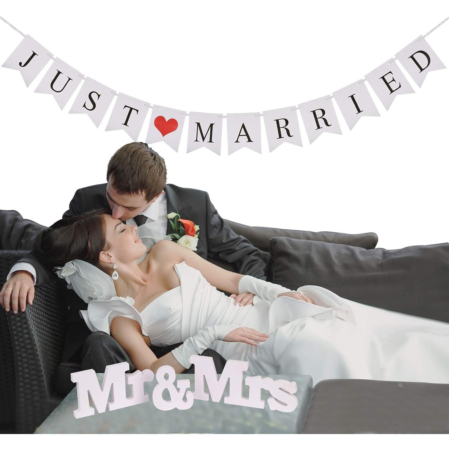 Mr & Mrs Letter Signs Wedding Table Decoration With “Just Married” Banner, Paper Garland, Vintage/Rustic Wedding Decor, Mr & Mrs Photo Props, Bridal Shower, Car Decor