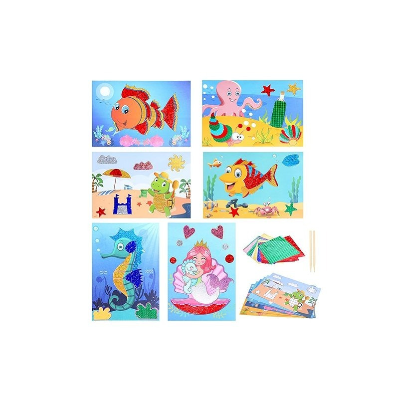 35-Piece Set Of Ocean-Themed Aluminum Foil Pictures, 6 Motif Cards & Multicolored Foil Sheets, DIY Craft Set – Party Supplies Set 3