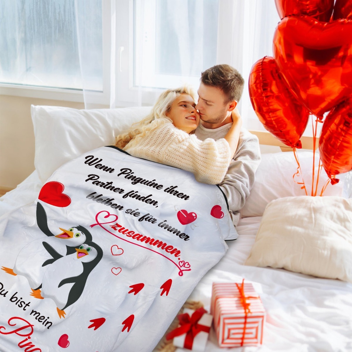 Valentine'S Day Gifts For Her And Him, Anniversary Gifts For Her, “I Love You” Gifts For Women And Men, Personalized Penguin Blanket, Valentine'S Day, Gifts For Partners (Women And Men) 62x52 Inches