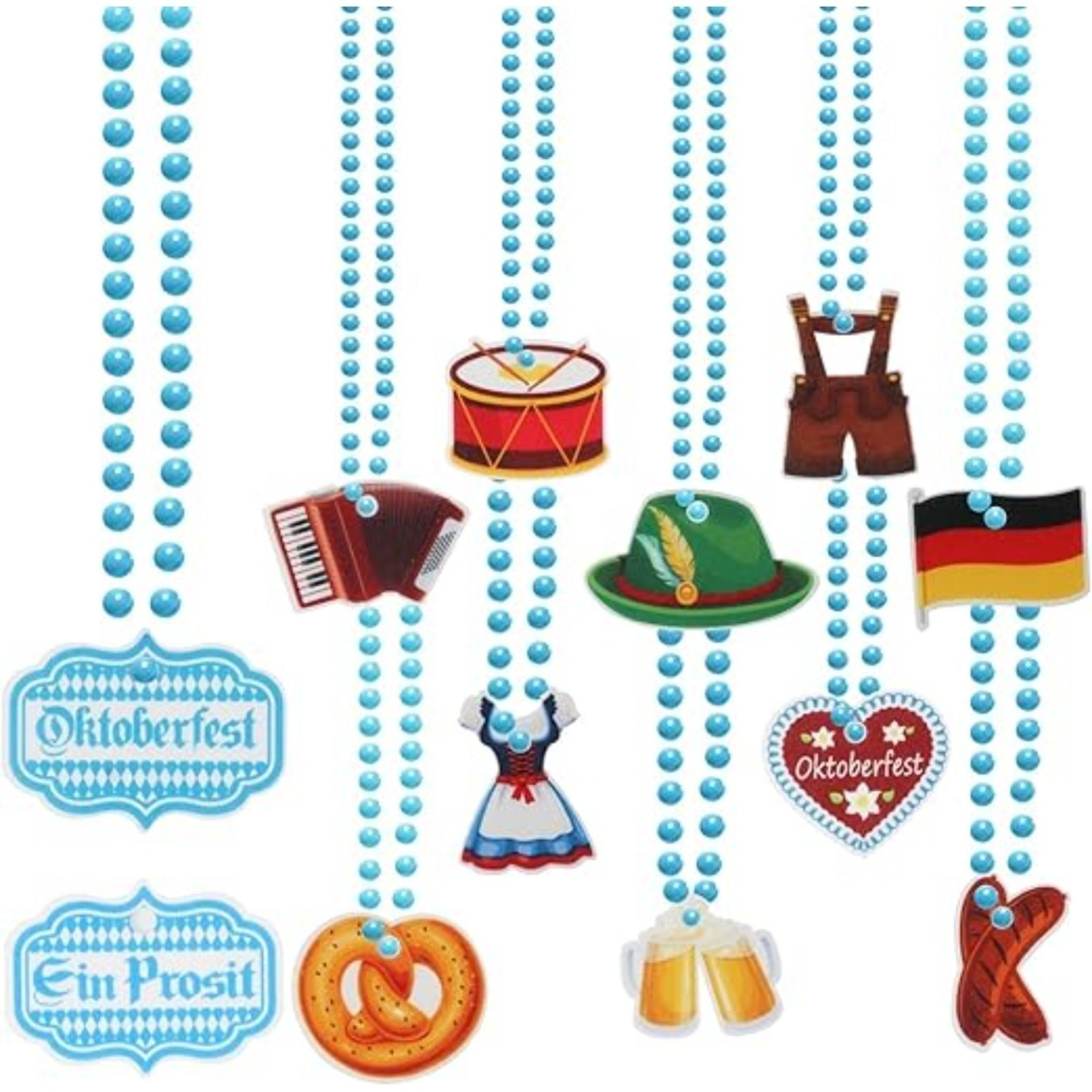 48-Piece Oktoberfest Party Accessories Set: 24 Blue-and-White Bead Chains & 24 Felt Tags For Oktoberfest Decorations - Party Accessories Set 4