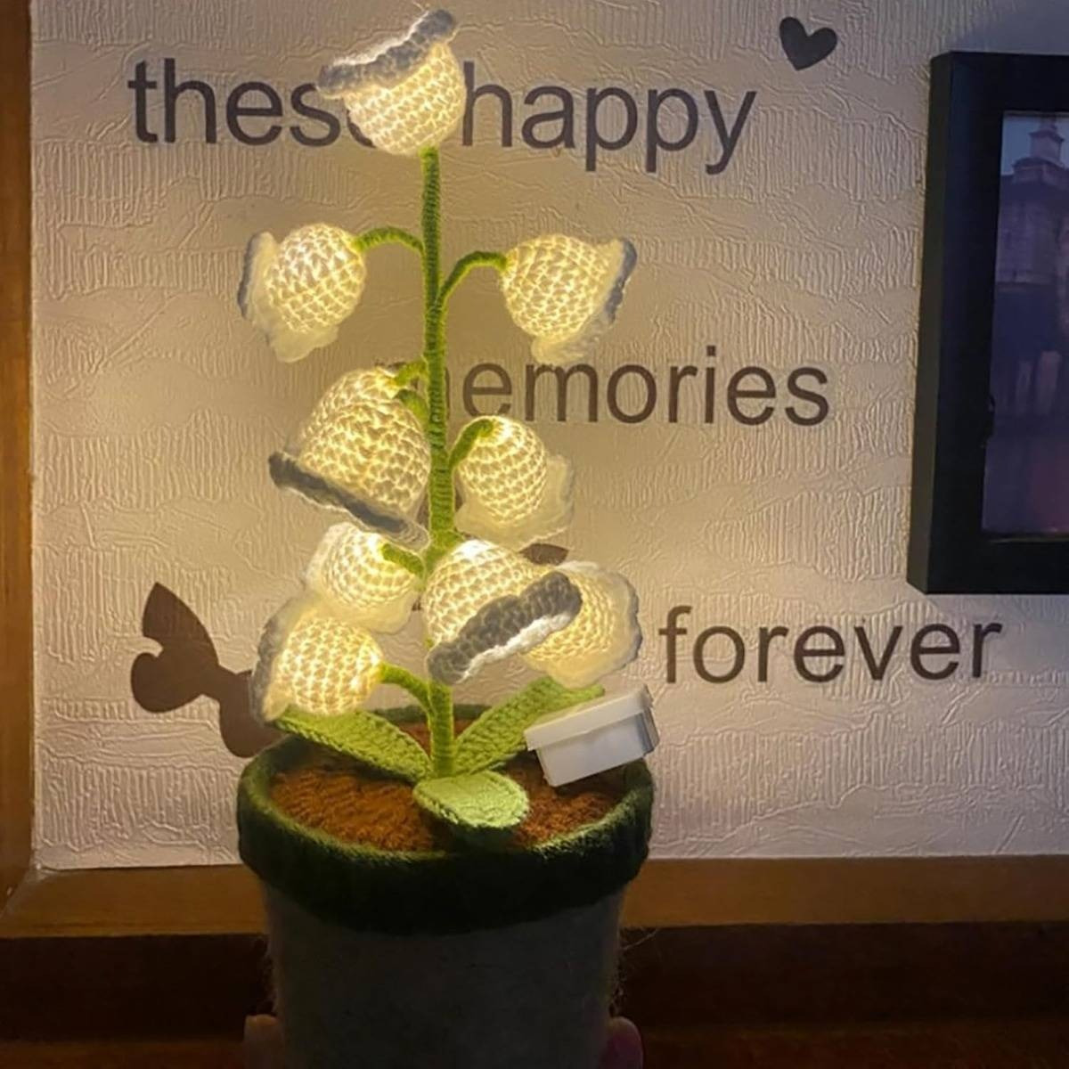 Lily-of-the-Valley Planter Decoration, Crocheted Flowers In A Pot, Spring-Themed Table Decoration For The Living Room, Artificial Plant Room Decoration, Handcrafted Home Accessory For The Windowsill