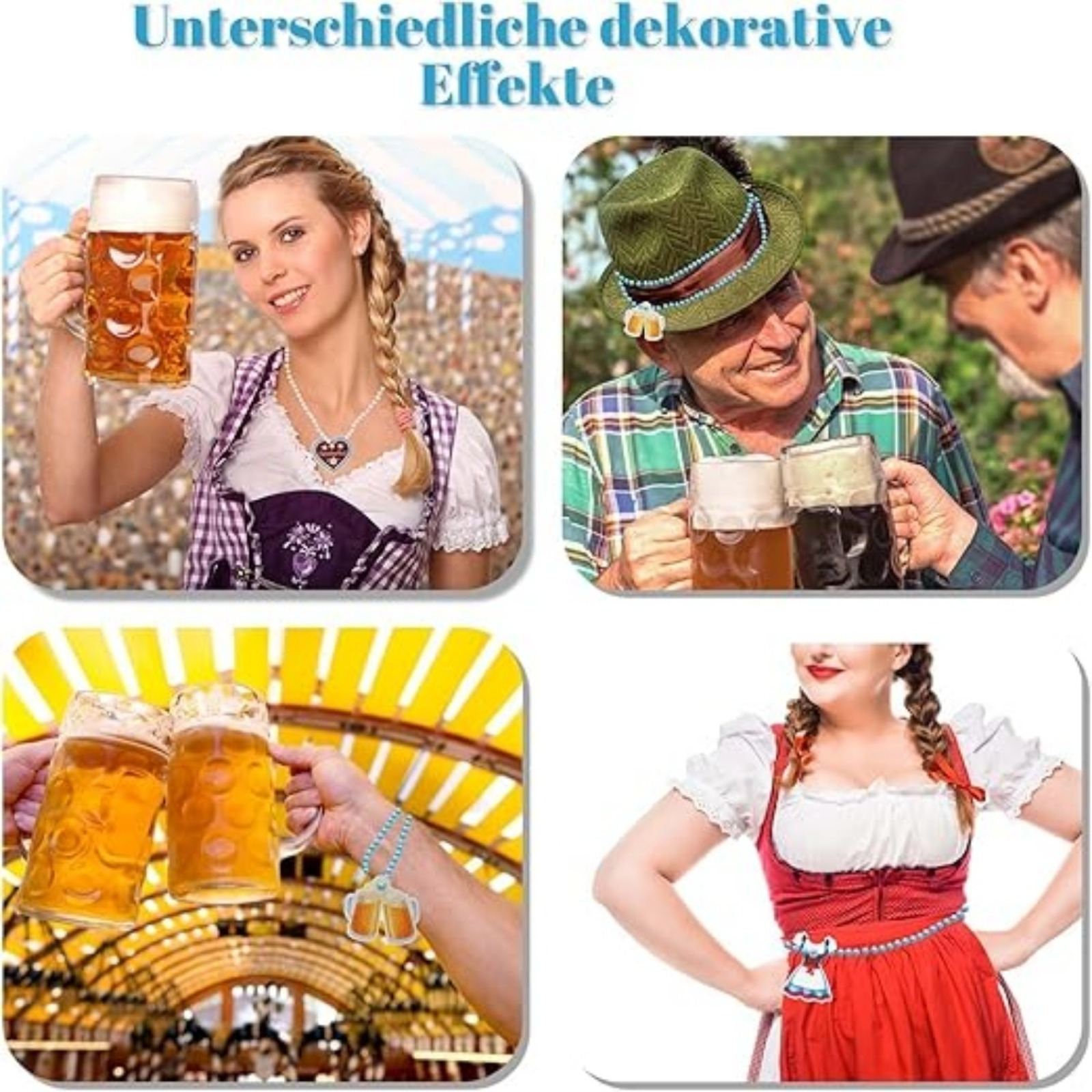 48-Piece Oktoberfest Party Accessories Set: 24 Blue-and-White Bead Chains & 24 Felt Tags For Oktoberfest Decorations - Party Accessories Set 2