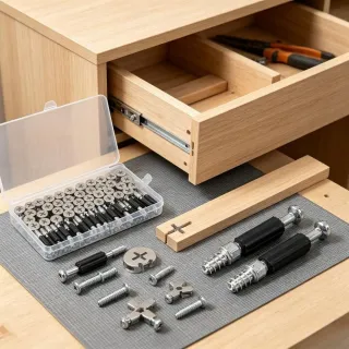 80-piece Furniture Connector Set With 40 Eccentrics And 40 Bolts For Furniture Assembly, Repairs, And Party Decorations
