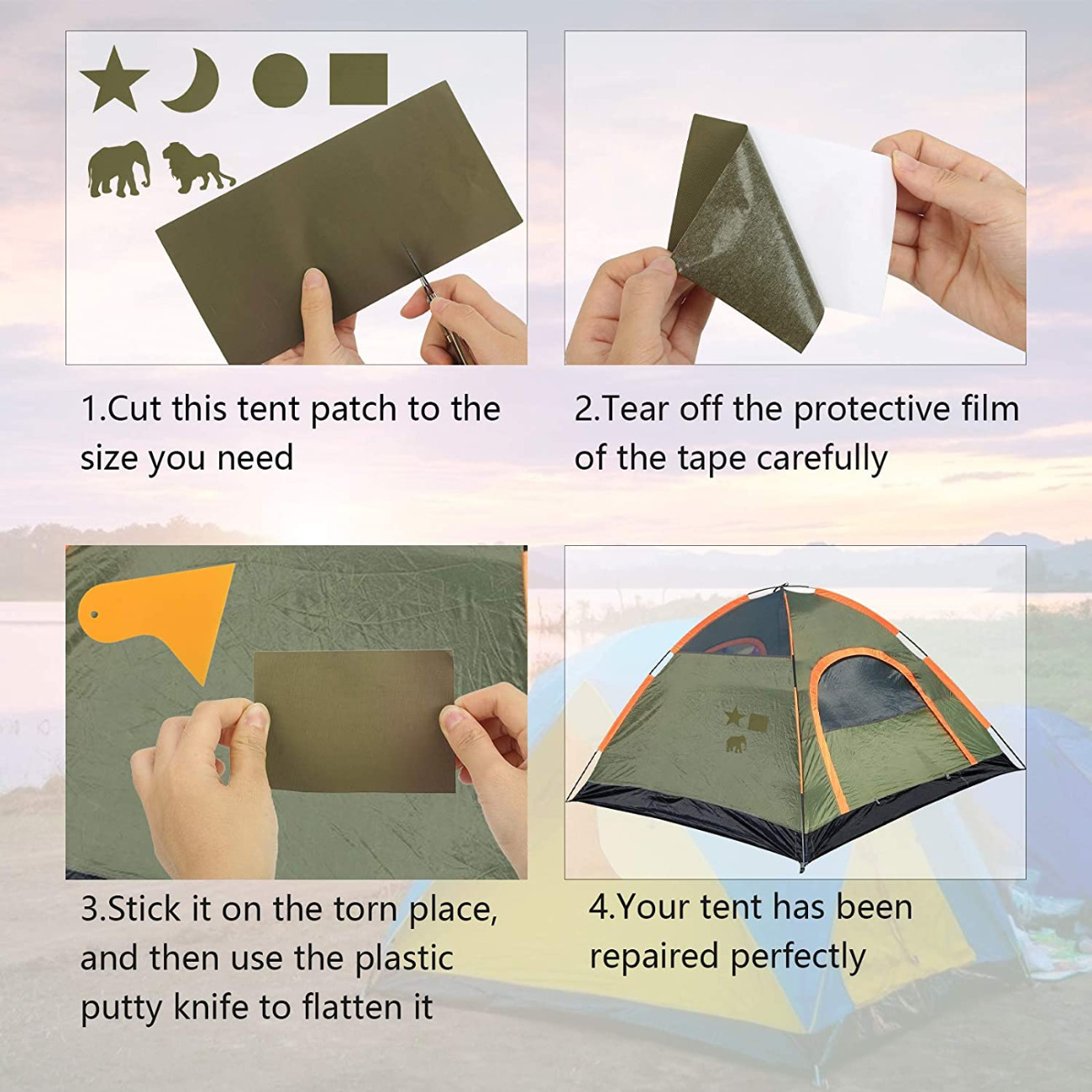 Complete Tent Repair Kit: 6 Patches, 1 Yellow Scraper & 10 Pieces Of Repair Tape—Quick Solution For Tears And Holes