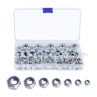 Pack Of 202 Locking Nuts, Assorted Self-Locking Nut Set, Hex Nuts, Stainless Steel Locking Nuts, Stop Nuts, Clamping Nuts, Hex Screw Nuts, Sizes M3, M4, M5, M6, M8, M10, M12, T151