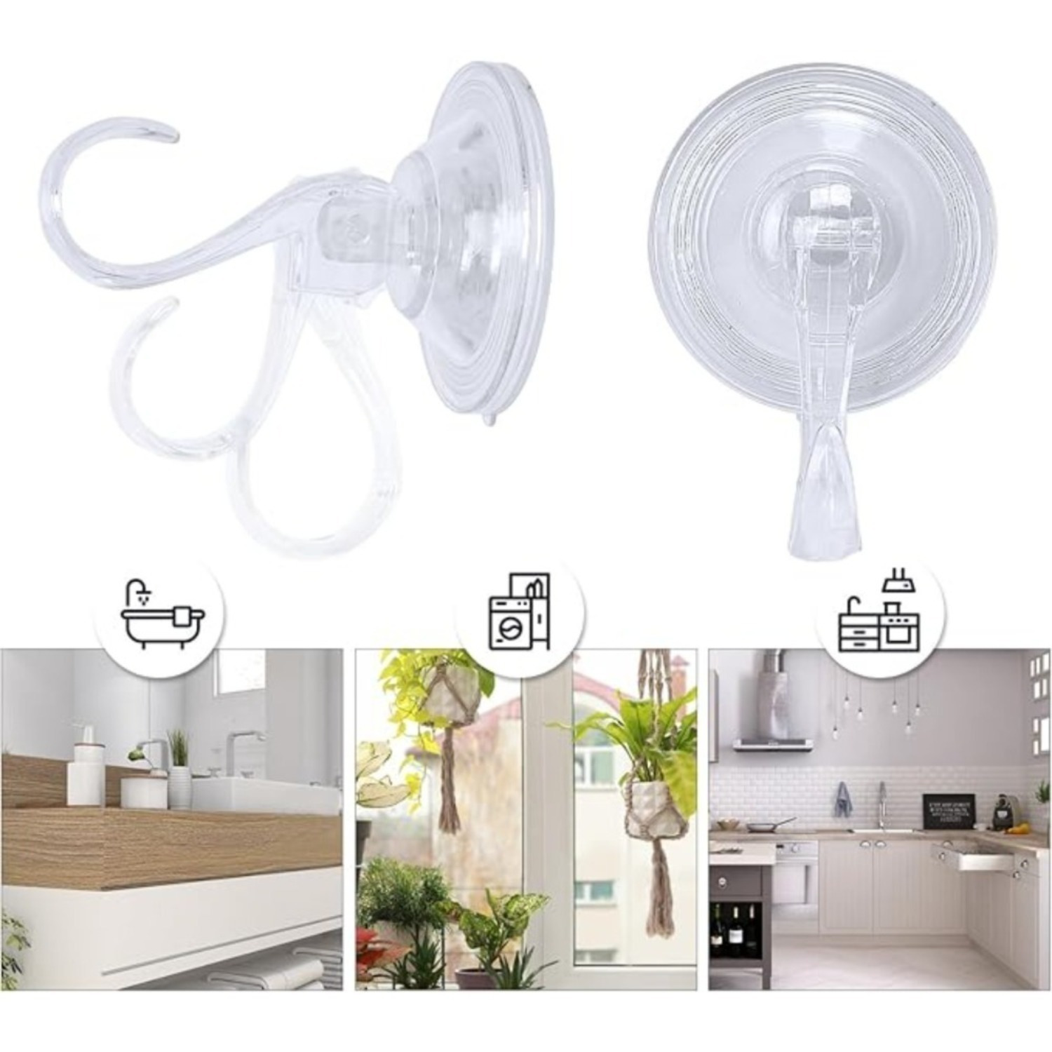 Set Of 8 Suction Cup Hooks With Strong Suction, Transparent Universal Hooks For Smooth Surfaces, Reusable Suction Cups For Party Decorations And Household Use — foto 2
