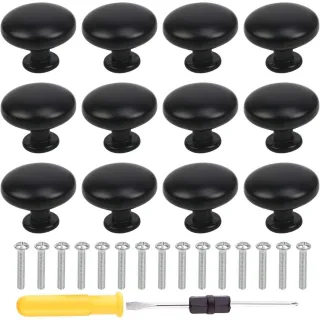 25-Piece Set Of Matte Black Round Cabinet Handles, Furniture Handles, Kitchen Knobs, And Drawer Handles,Black Cabinet Knobs For Cabinets, Drawers, And Kitchen Furniture