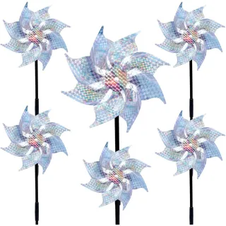 Set Of 6 Wind Turbines For Bird Deterrence, Garden Wind Turbines, Silver Bird Scare Windmills, 52 X 19 Cm, Reflective Wind Turbines, Creative Garden Decor For Balconies, Orchards, 