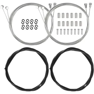 Bicycle Brake Cable Set: Bowden Cable, Shift Cable, 4 Brake Cables, 20 End Sleeves, End Caps, 8 S-Hooks, Internal Brake Cable For MTBs And Road Bikes