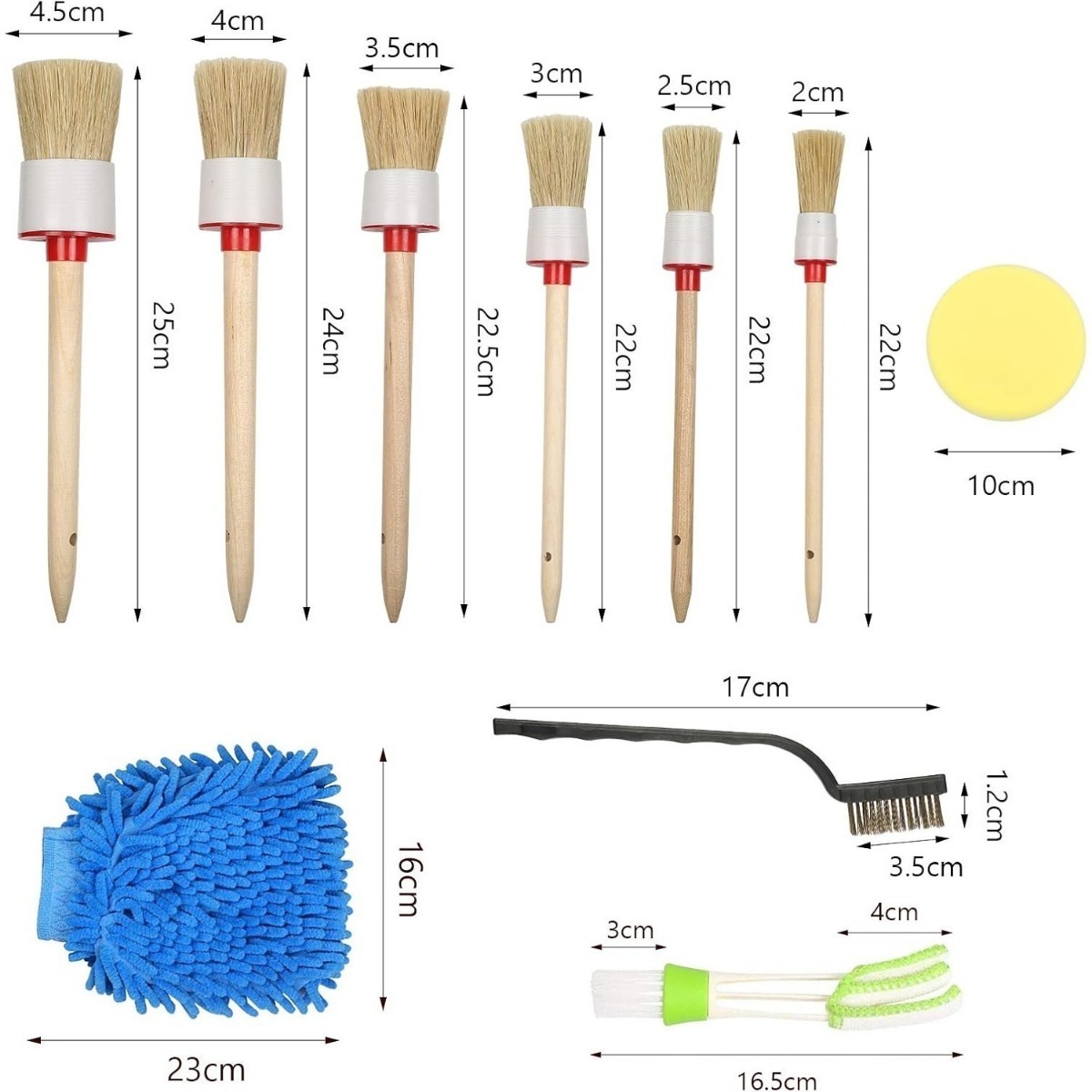 Mini Detail Brush Set: Detail Cleaning Brush, Detail Brush With Wash Gloves, Wire Brush, Sponge Cloth—Perfect For Cleaning Wheels And Engine Intakes — foto 3