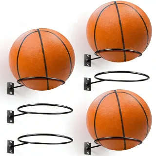 Metal Wall Mounts, Set Of 6 Black Basketball Mounts For Wall Mounting, Sturdy Steel Mounts For Sports Balls & Equipment, Space-Saving Storage Solution—Party Decorations
