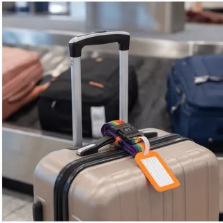 Set Of 2 Colored Luggage Straps With TSA Lock + 2 Orange Luggage Tags For Travel Bags—Party Accessory Set