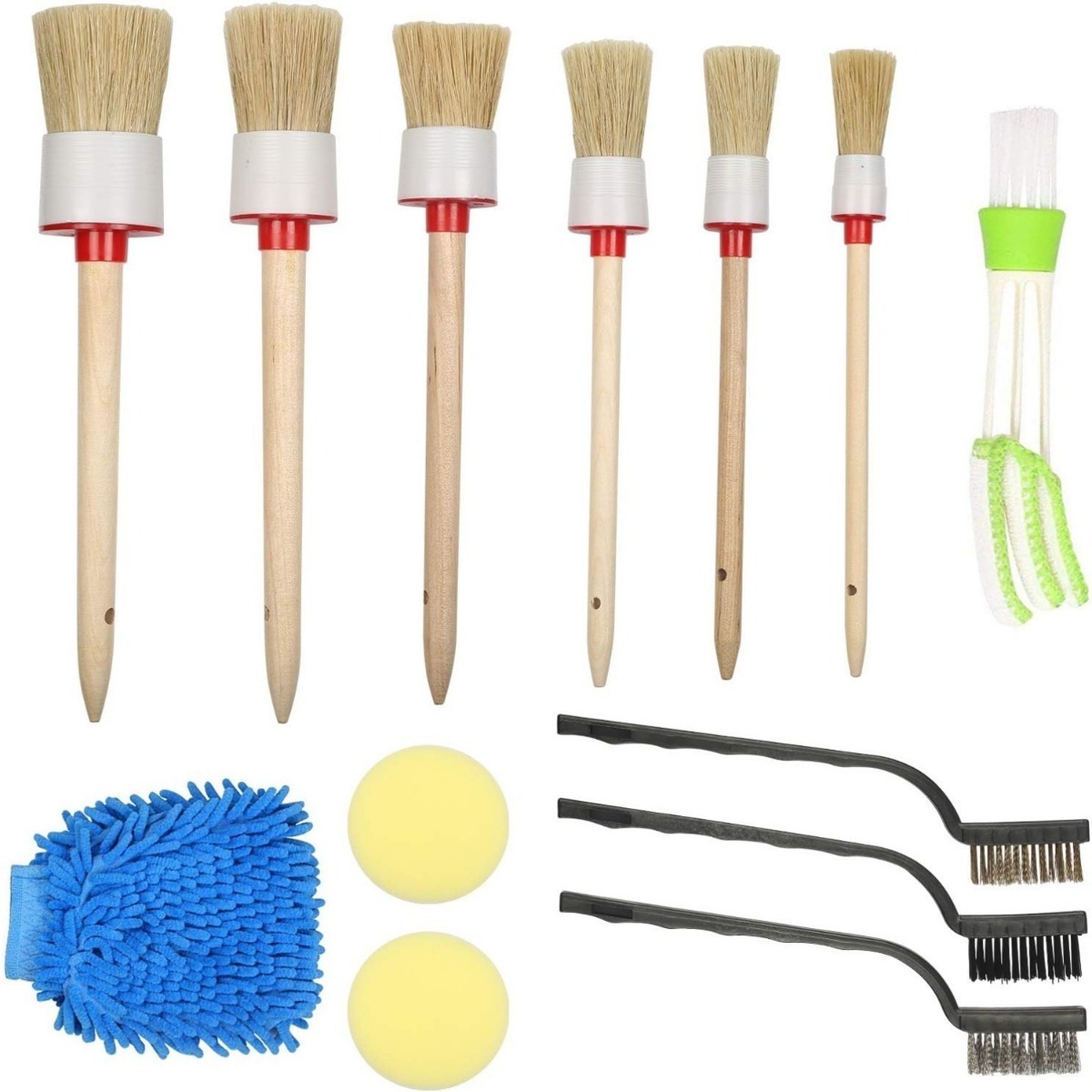 Mini Detail Brush Set: Detail Cleaning Brush, Detail Brush With Wash Gloves, Wire Brush, Sponge Cloth—Perfect For Cleaning Wheels And Engine Intakes — foto 2
