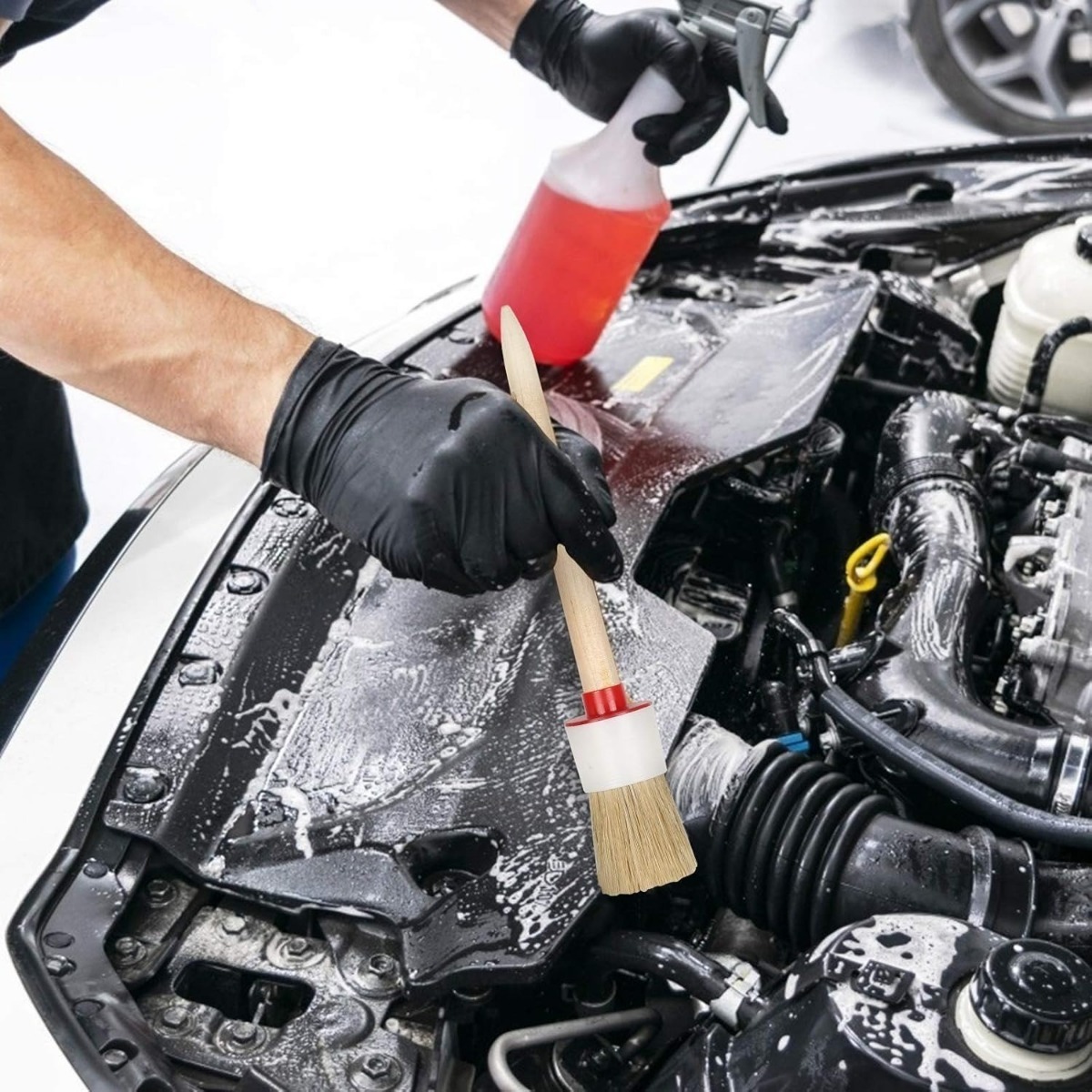 Mini Detail Brush Set: Detail Cleaning Brush, Detail Brush With Wash Gloves, Wire Brush, Sponge Cloth—Perfect For Cleaning Wheels And Engine Intakes