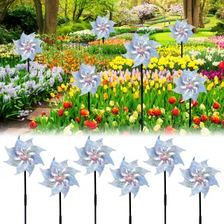 Garden Windmill Set Of 6, Silver Windmills 18 Cm, Reflective Windmills To Deter Birds, Spinning Garden Decor For Flower Beds & Lawns—Party Decorations