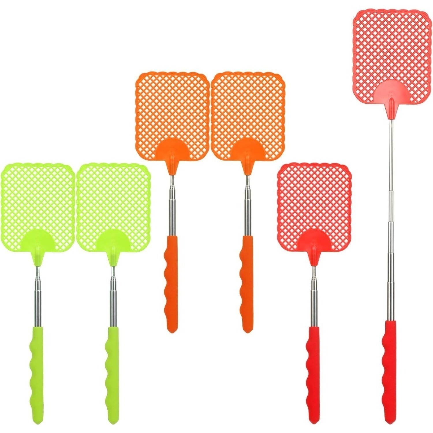 Set Of 6 Fly Swatters: 2 Red + 2 Orange + 2 Green Retractable Insect Traps For Home — foto 3
