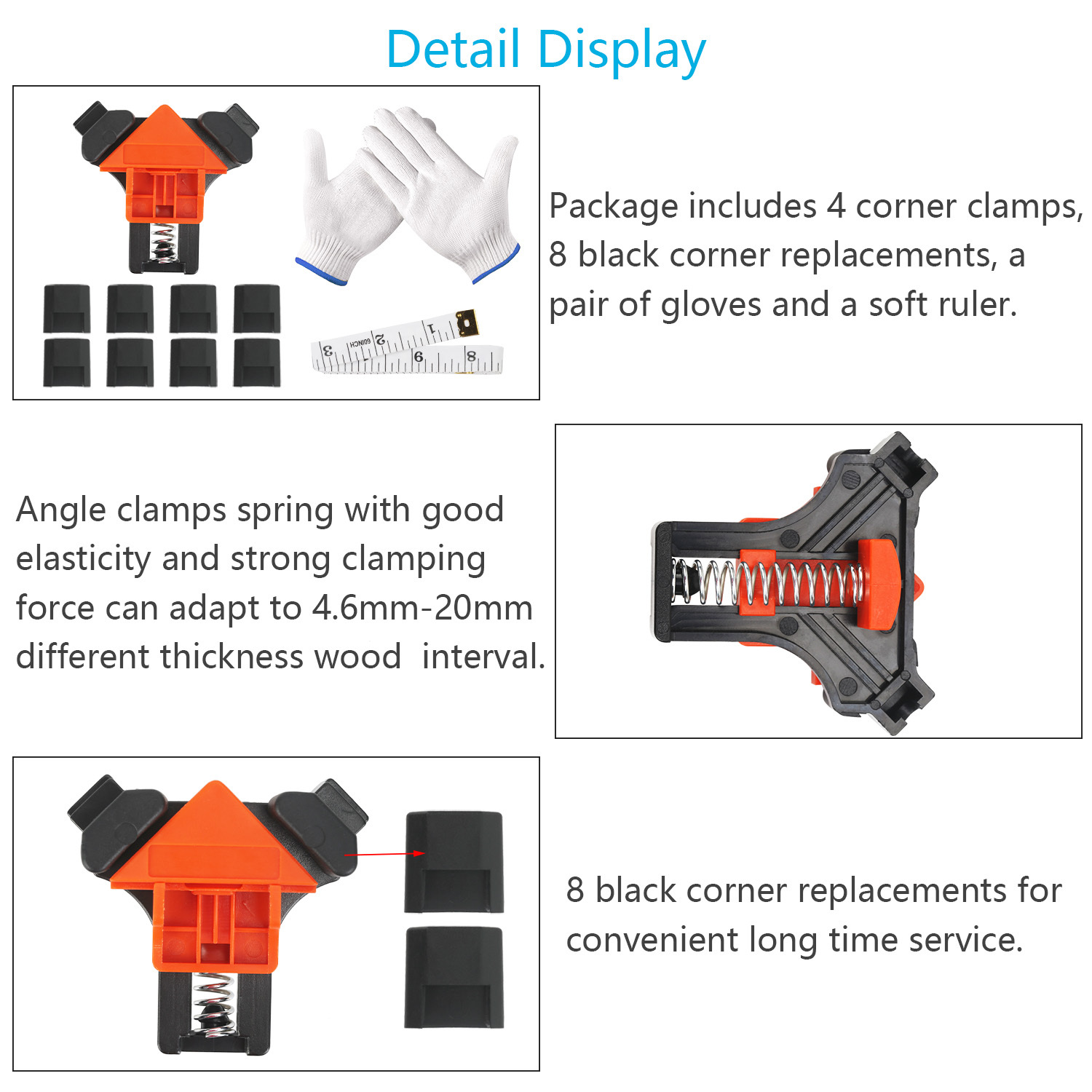 Corner Clamp Set With 4 Angle Clamps, Nylon Gloves, And Measuring Tape; Practical Helper Set For Assembly And DIY Projects 4