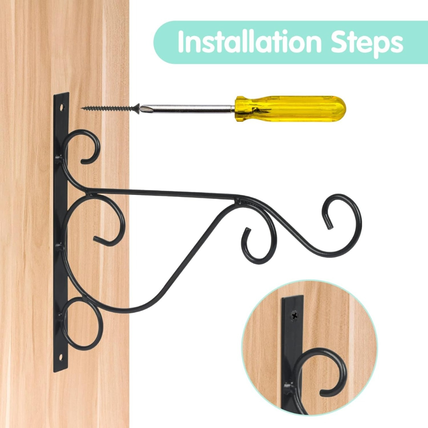 2-Piece Hanging Basket Mounts: Metal Plant Hangers, Black Hanging Basket Mounts, Hanging Plant Holders, Hanging Basket Holders With S-Hooks And Screws For Bird Feeders And Flower Pots — foto 2