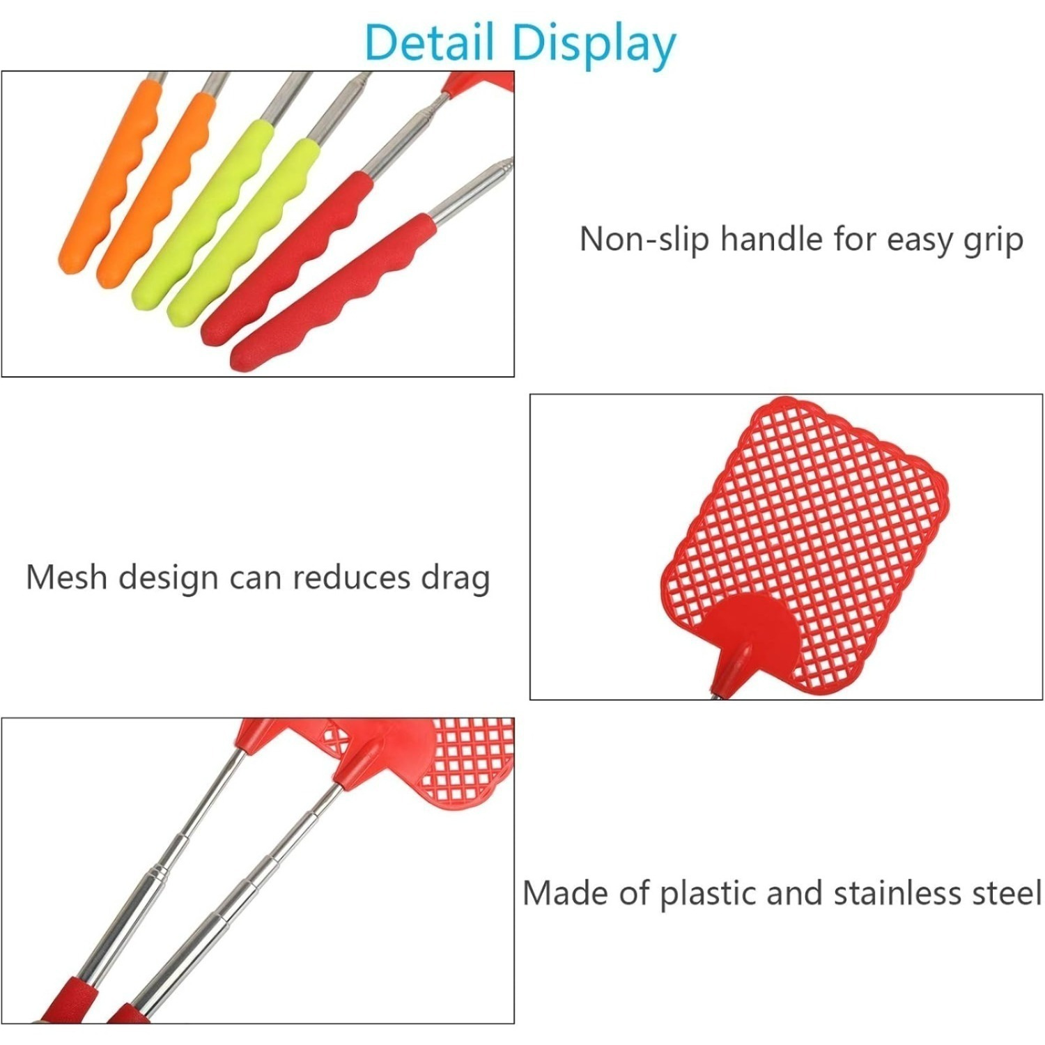 Set Of 6 Fly Swatters: 2 Red + 2 Orange + 2 Green Retractable Insect Traps For Home — foto 4