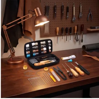 Leather Sewing Kit—Complete Set With 25 Needles, Tools, And A Pouch For Repairs And Crafts—Accessories For Hand Tools