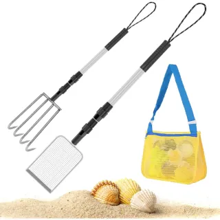 3-Piece Beach Party Accessories: Beach And Pool Party Supplies, —Metal Beach Net Shovel (Large) With Sand Bag, Shark Tooth Sieve, And Sand Shovel For Collecting Seashells On The Be