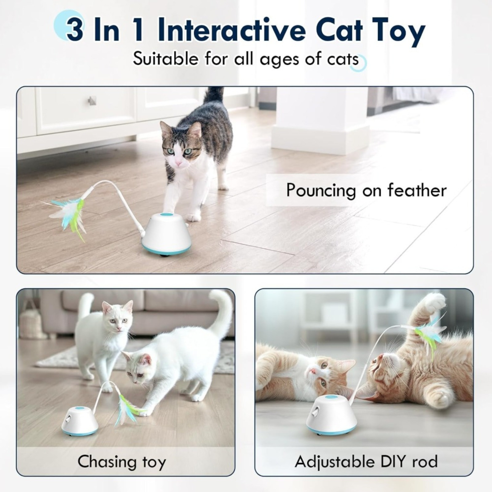 Cat Toy With 3 Replacement Feather Tufts, Interactive Toy For Exercise And Hunting Games—Party Accessory Set