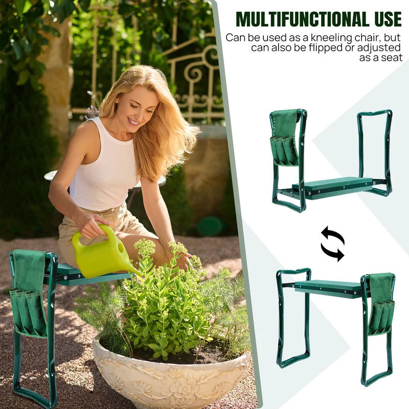 Folding Garden Kneeling Seat with Tool Pouch, EVA Foam Pad, 331 lbs Capacity — image 3