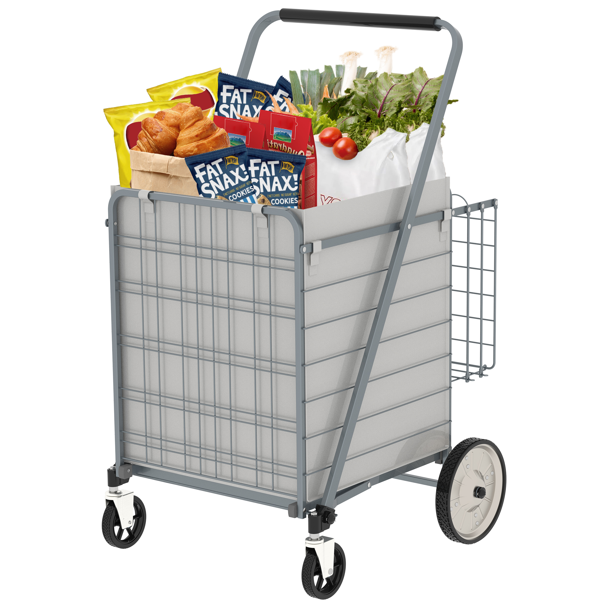 Bigger Super Jumbo Shopping Cart,Grocery Cart On Wheels, Foldable Utility Shopping Carts With Double Basket And 360  Rolling Swivel Wheels For Groceries Laundry,Grey thumbnail 3