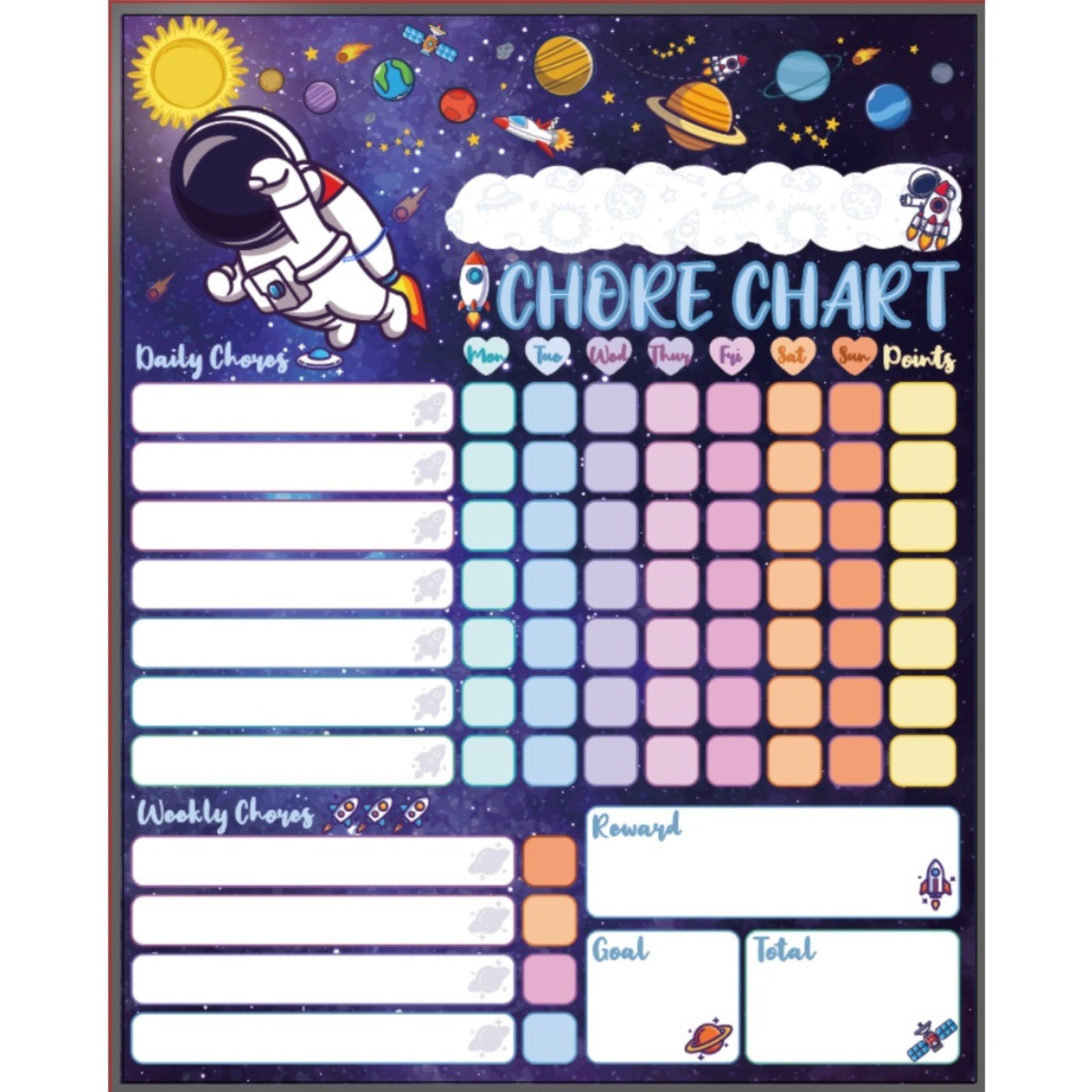Weekly Chart With Magnetic, Space-Themed Dry-Wipe Refrigerator Planner For Family Task Management, Habit & Activity Tracker
