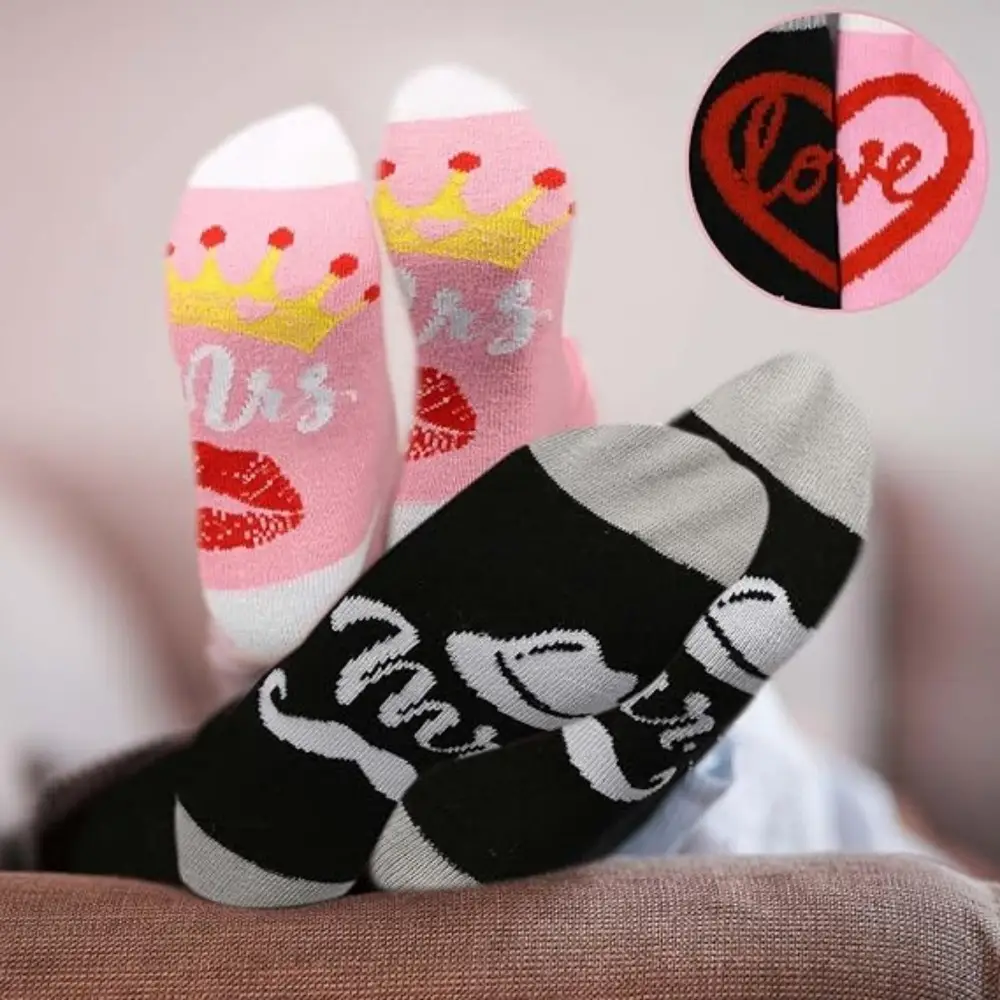 Matching Socks For Couples (2 Pairs), Romantic Partner Socks In Pink And Black, Original Wedding Gift For The Bride And Groom, Fun Couple Socks For Engagement A